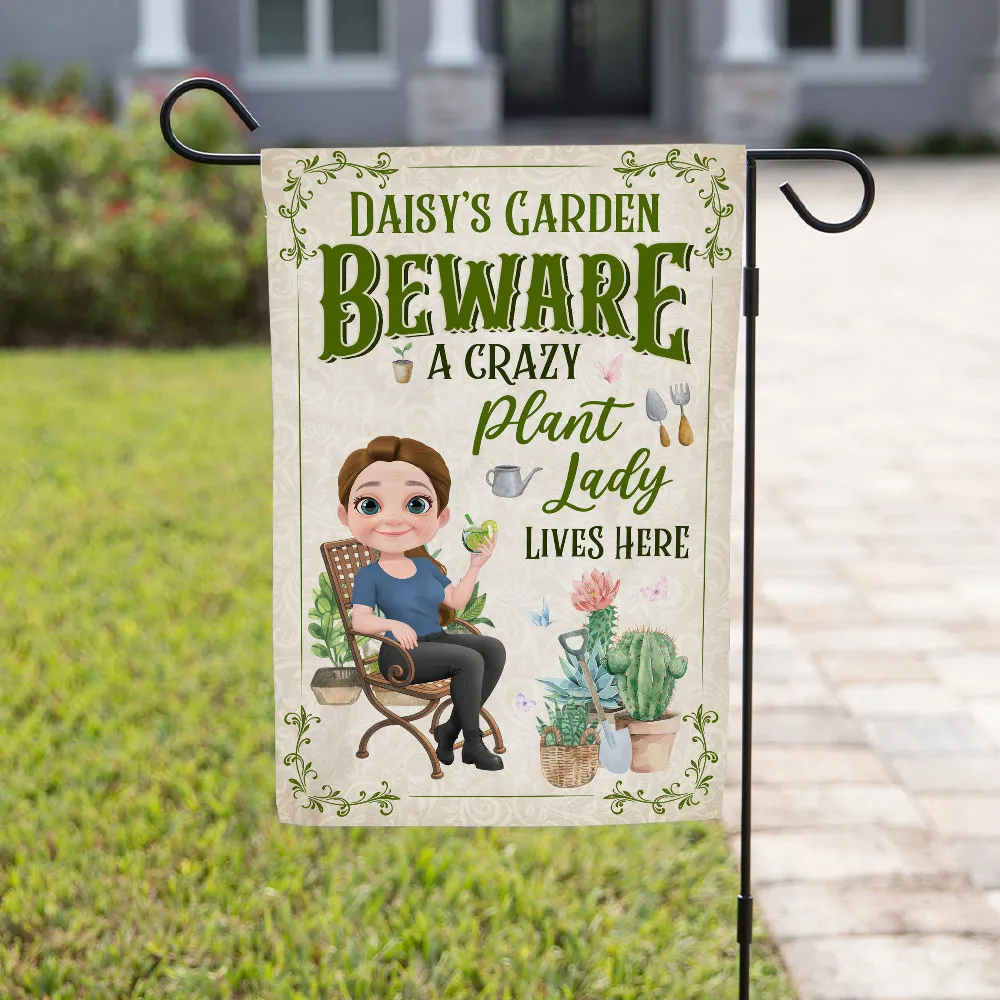 Customizable Plant Lover Garden Flag – “Beware A Crazy Plant Lady” Quote, Perfect for Gardeners - Image 5