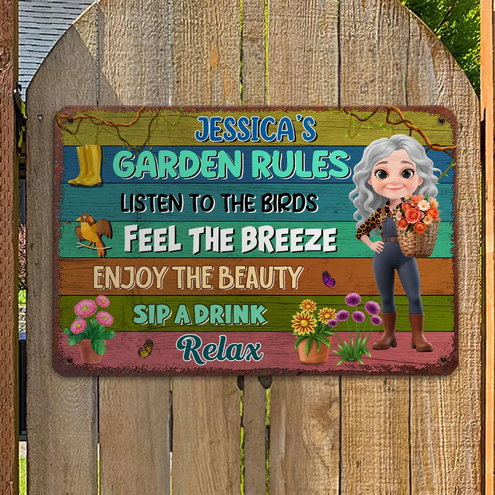 Garden Rules Custom Rectangular Iron Sign – Listen to the Birds, Feel the Breeze, Enjoy the Beauty – Gift for Garden Lovers - Image 4