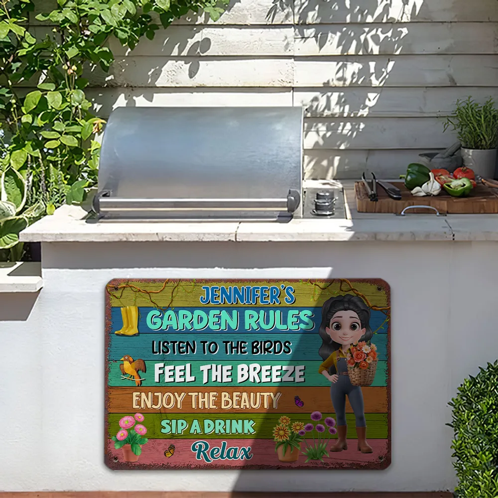 Garden Rules Custom Rectangular Iron Sign – Listen to the Birds, Feel the Breeze, Enjoy the Beauty – Gift for Garden Lovers - Image 6