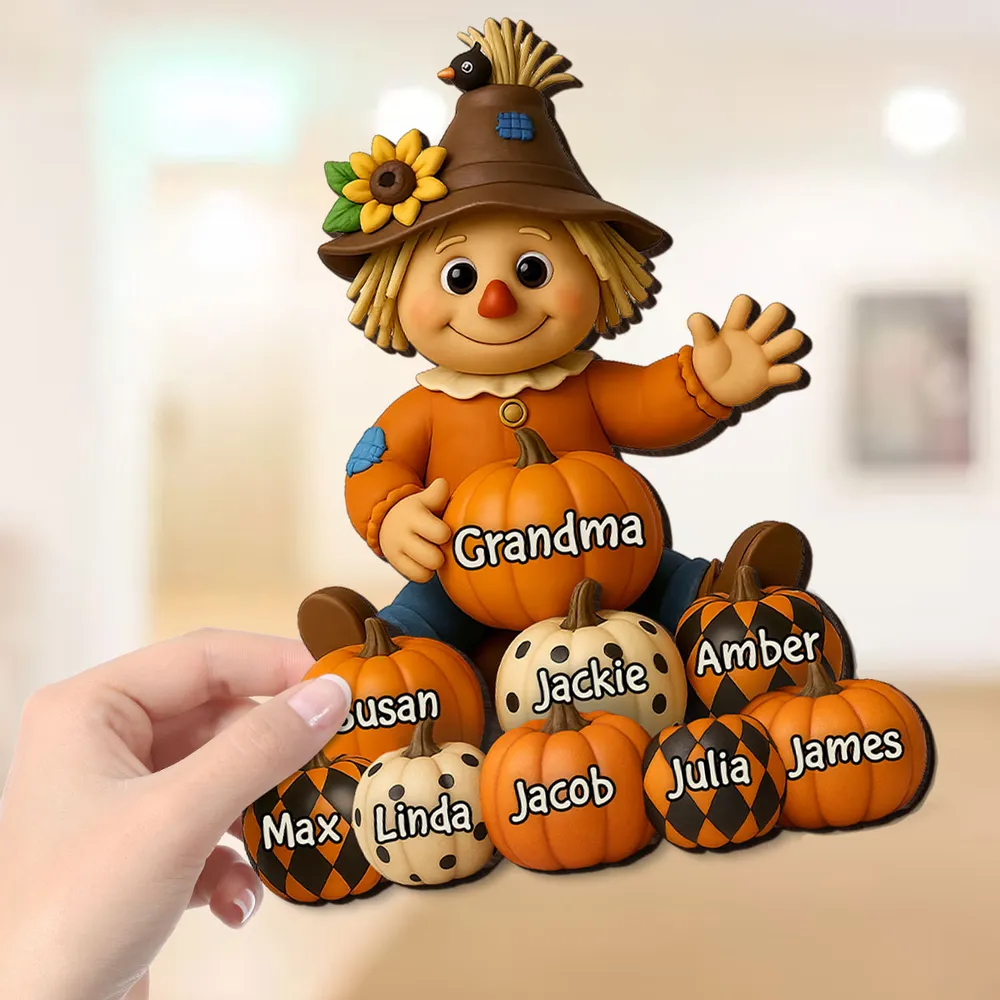 2-Layer Wooden Plaque with Scarecrow and Pumpkin Theme, Personalized Grandma & Family Keepsake Gift - Image 2