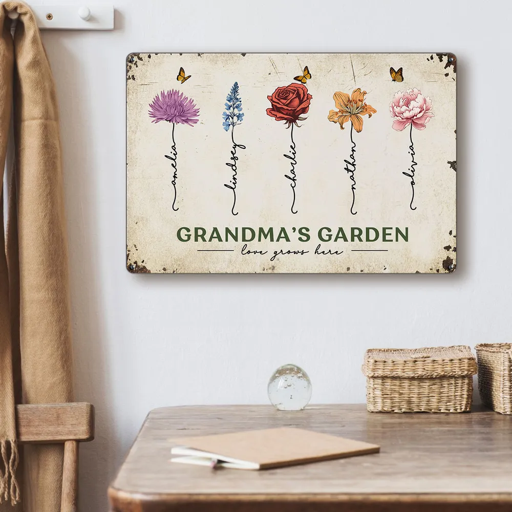 Rectangular Iron Sign – “Grandma’s Garden • Love Grows Here” Personalized Metal Plaque - Image 3