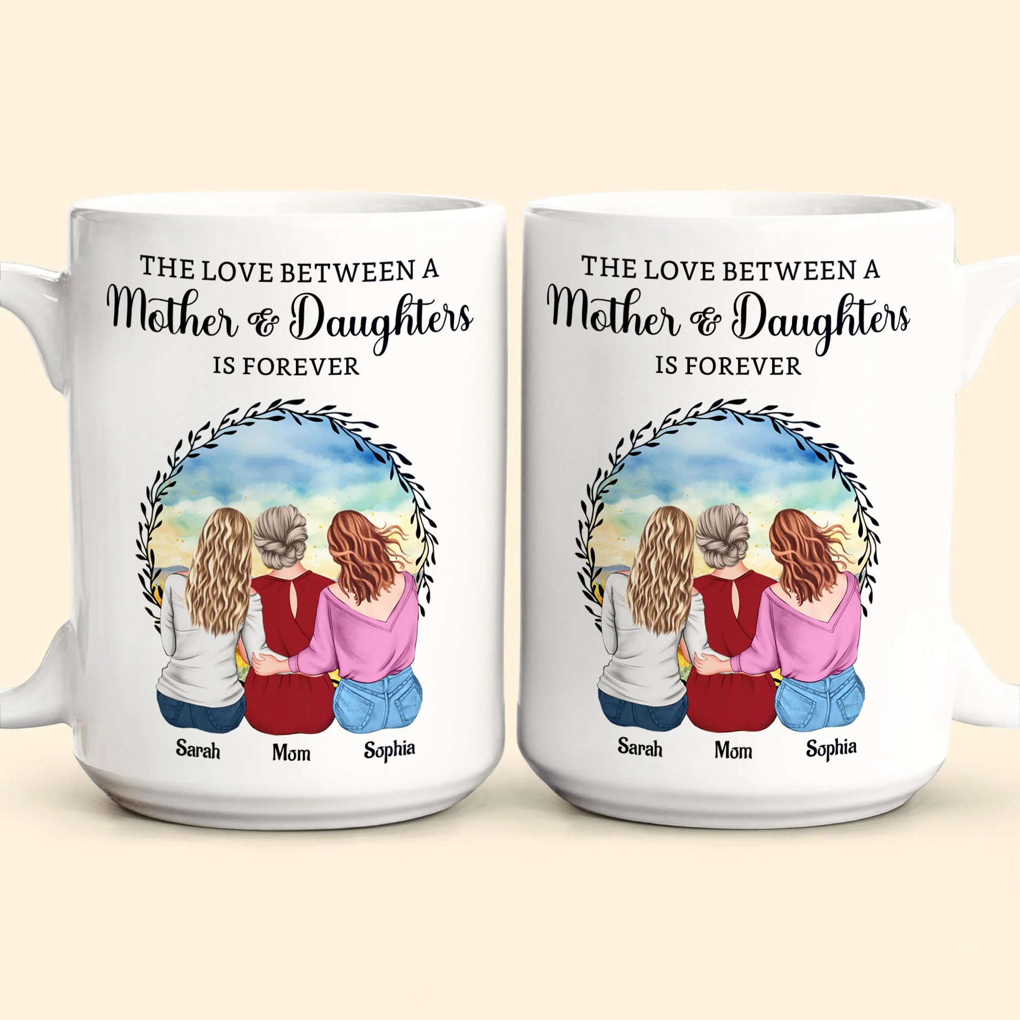 “The Love Between a Mother & Daughters” Birth Moon Ceramic Mug, Personalized Gift for Mom or Daughter - Image 2