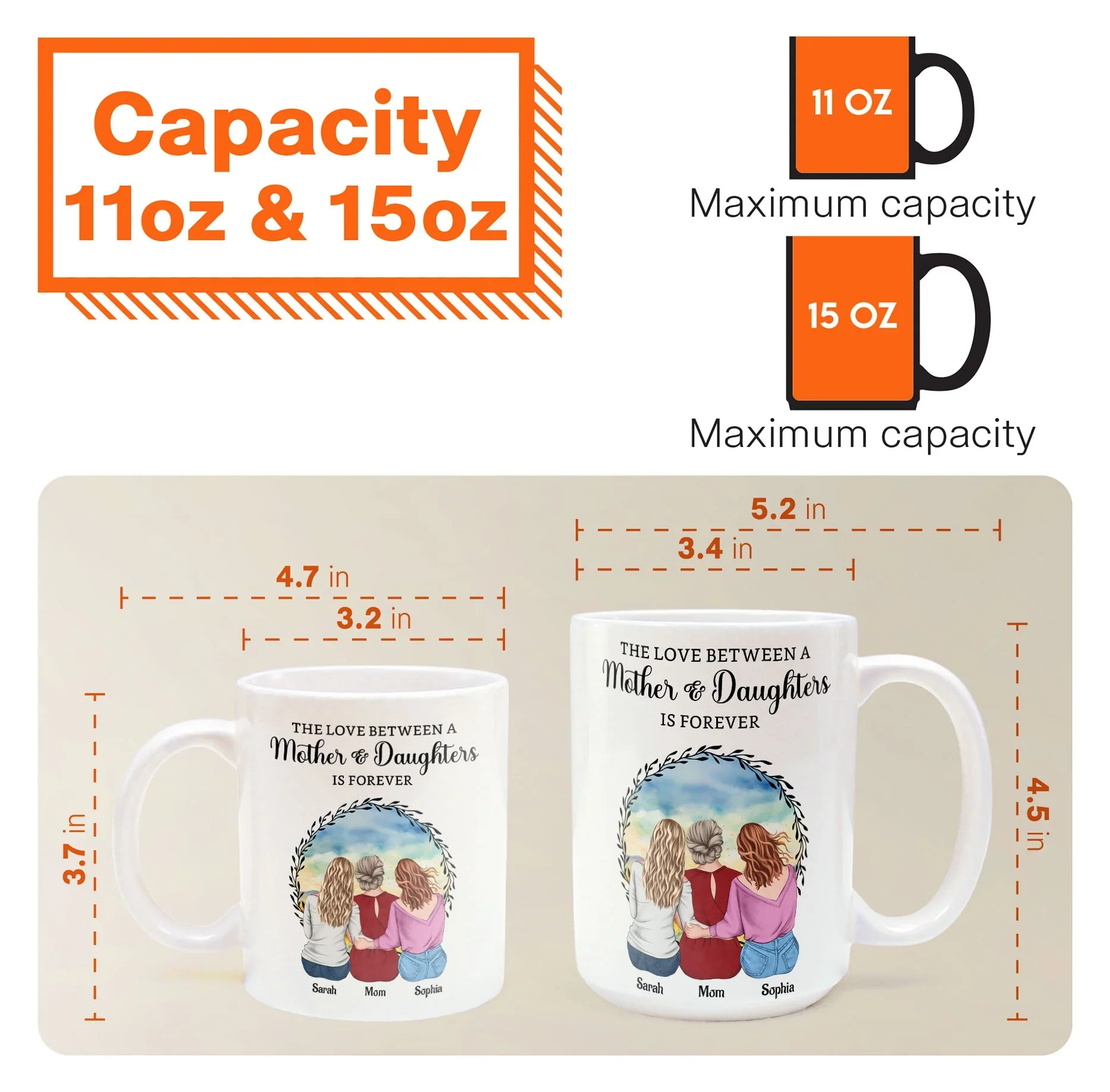“The Love Between a Mother & Daughters” Birth Moon Ceramic Mug, Personalized Gift for Mom or Daughter - Image 7