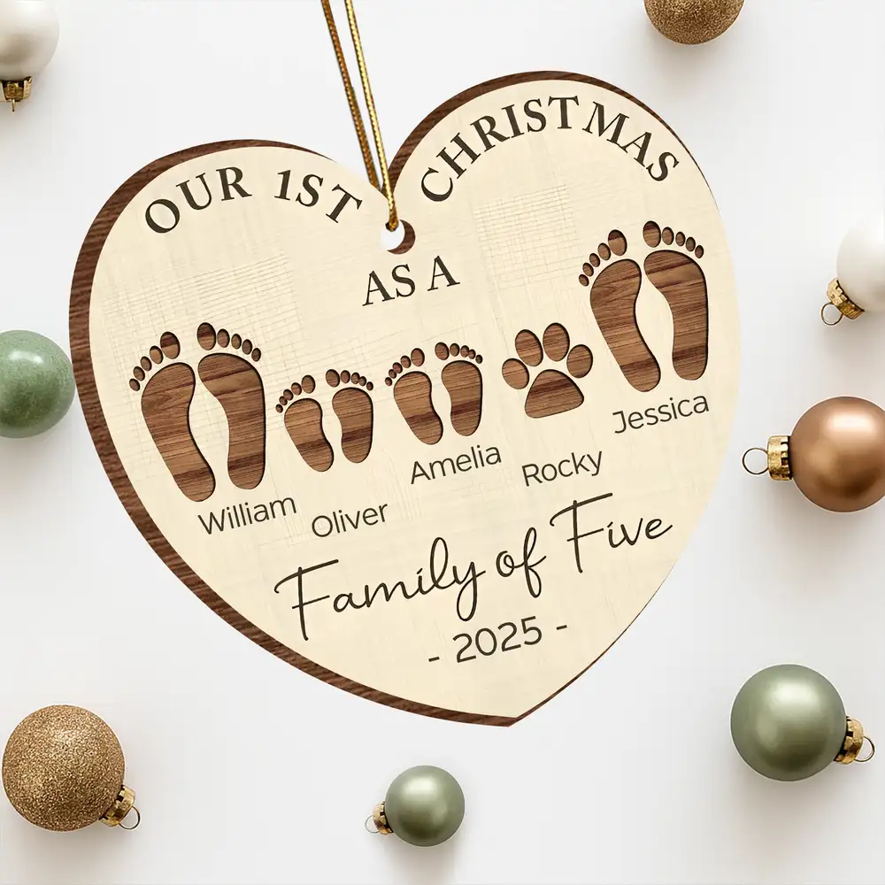 Our First Christmas As a Family – Personalized Wooden Ornament for Parents with Footprint Design, Heartfelt Gift for Loved Ones - Image 2
