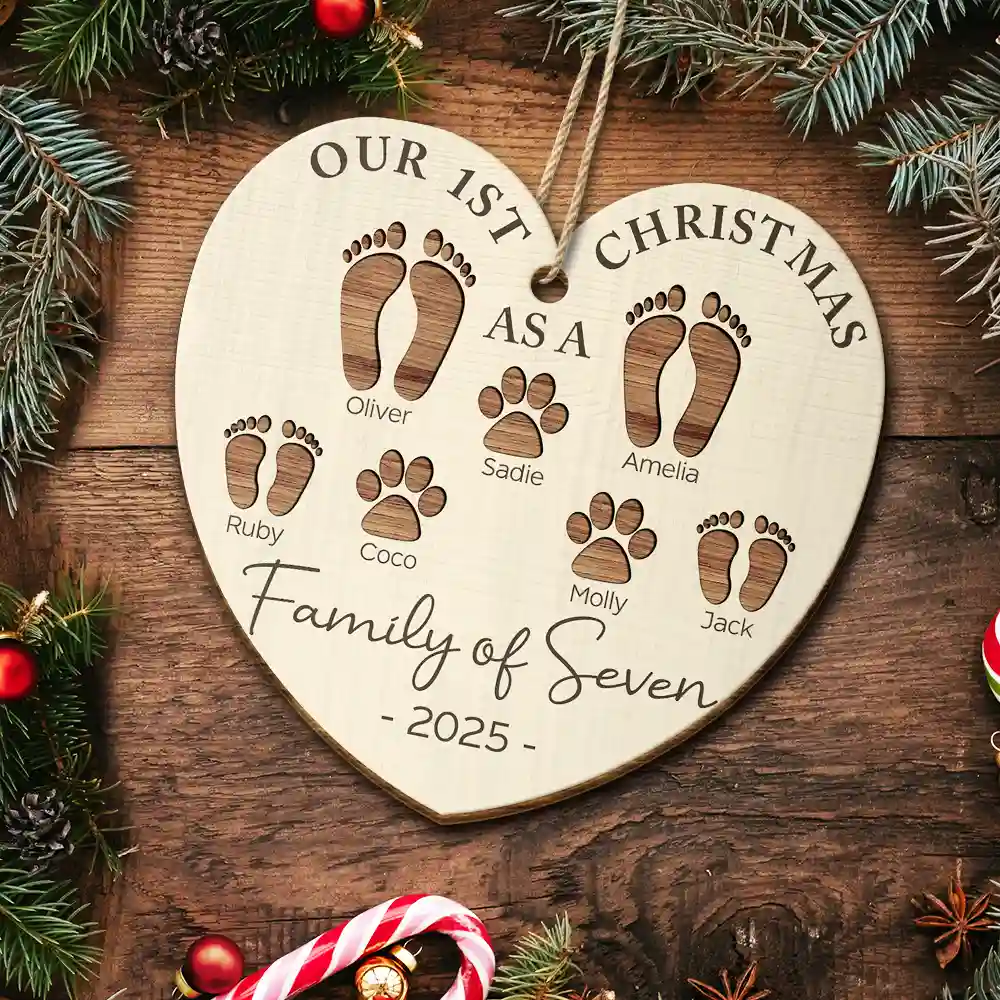 Our First Christmas As a Family – Personalized Wooden Ornament for Parents with Footprint Design, Heartfelt Gift for Loved Ones - Image 6