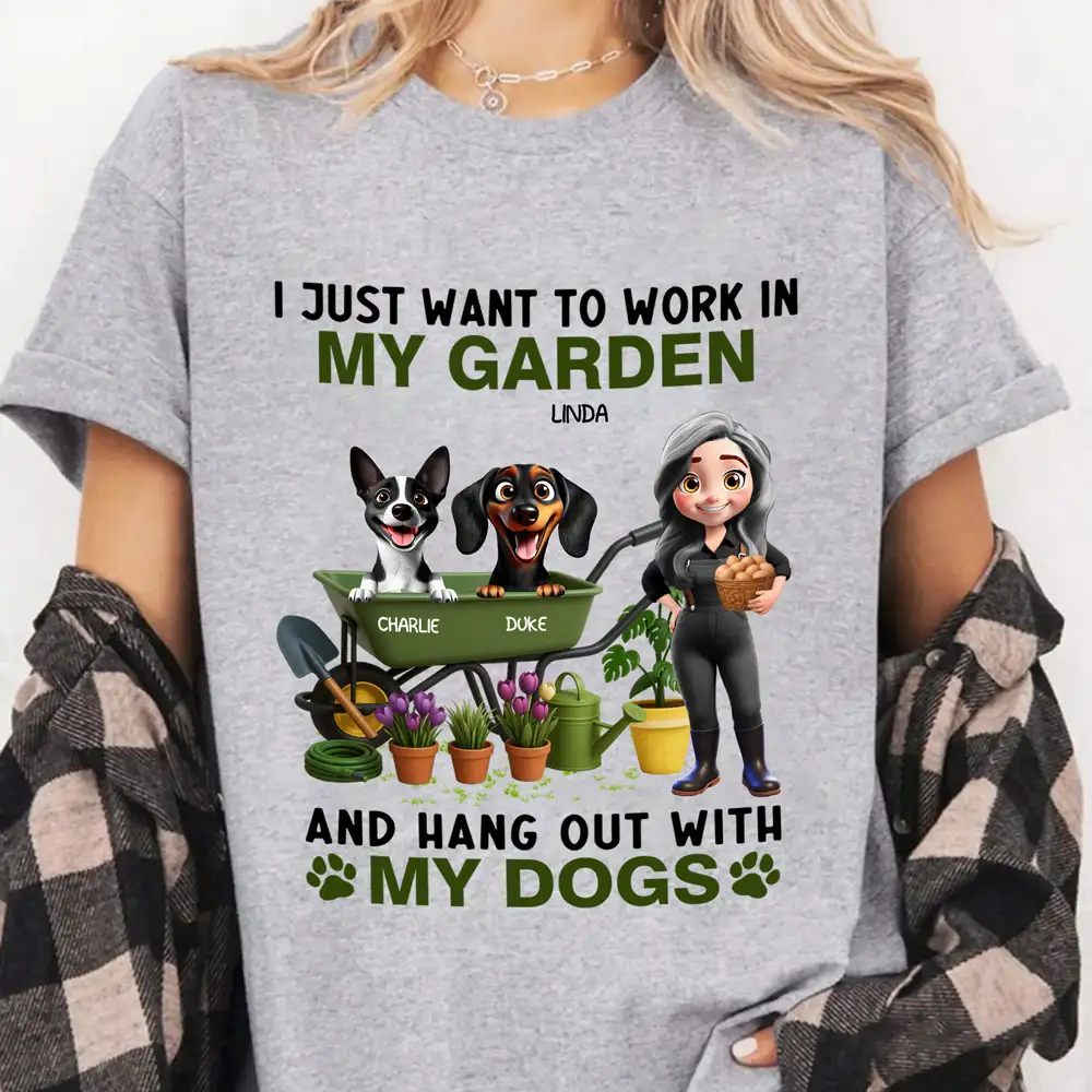 I Just Want to Work in My Garden and Hang Out With My Dogs – Personalized Illustration Classic Tee, Creative Gift for Dog Lovers