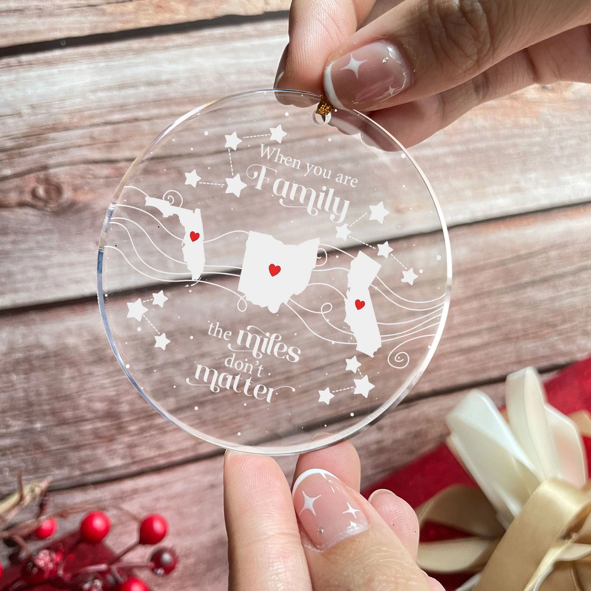 When You Are Family the Miles Don't Matter Personalized Acrylic Ornament – Long Distance Christmas Gift for Family, Parents, Siblings - Image 4