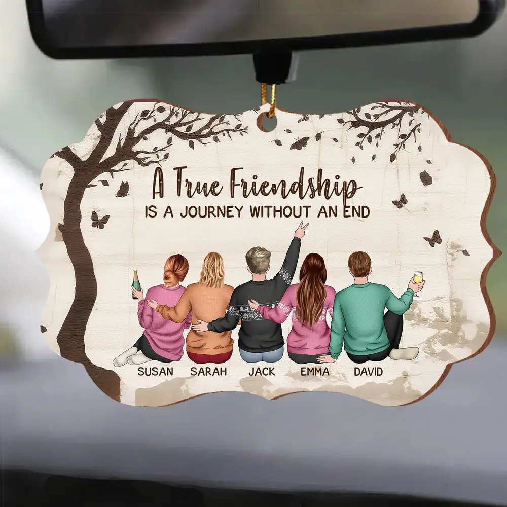 A True Friendship Is a Journey Without an End – Personalized Wooden Car Hanger Gift for Best Friends - Image 2