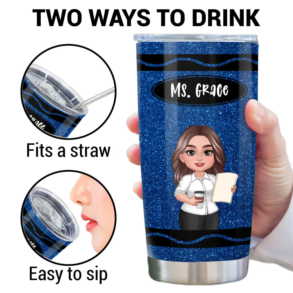 Custom Teacher Travel Mug – Personalized Glitter Tumbler for Teachers (Not Real Glitter) - Image 9