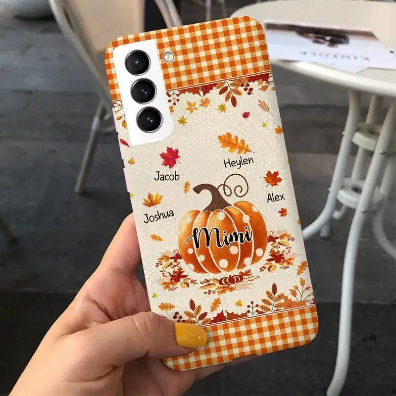 Personalized Fall Pumpkin Case for Grandma | Custom Phone Case with Kids' Names | Festive Autumn Gift for Mom - Image 3